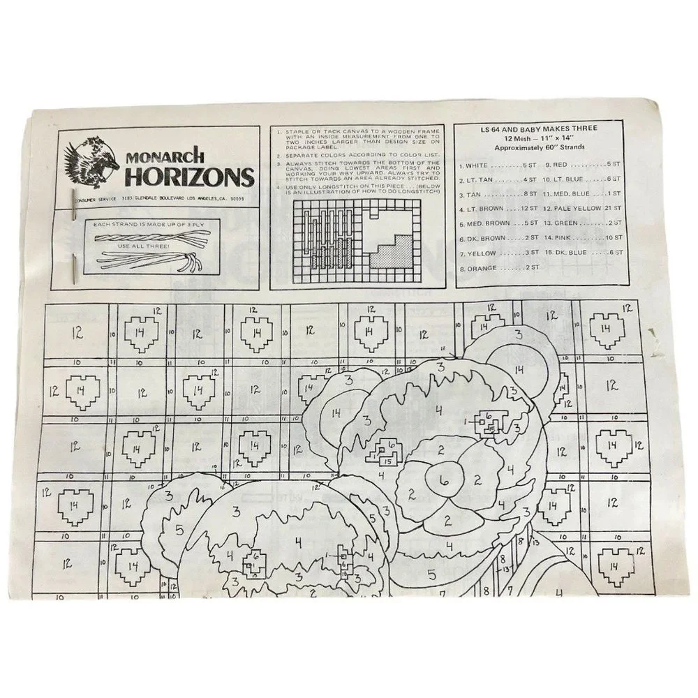 1982 Monarch Horizons And Baby Makes Three Long Stitch Crewel Kit Bear‎ LS 64